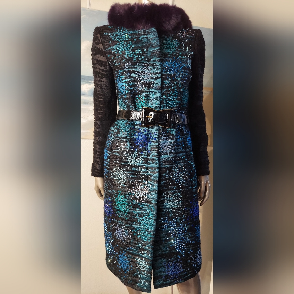 ^○$7,500 NEW W. TAG OSCAR DE LA RENTA EXQUISITE MULTI BEADED RUNWAY COAT US 4 S